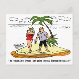 Man and Woman on Desert Island, Funny Vintage Postcard