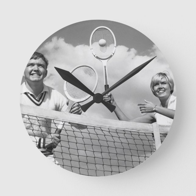 Man and Woman Playing Tennis Round Clock (Front)