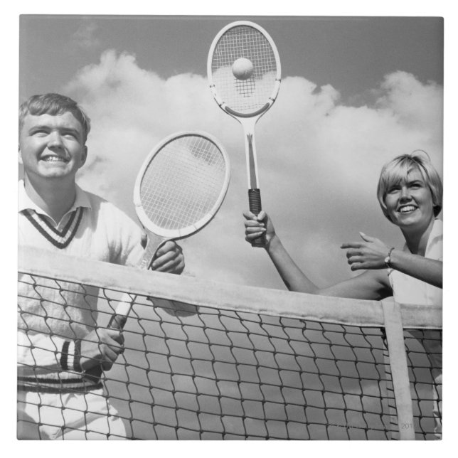 Man and Woman Playing Tennis Tile (Front)