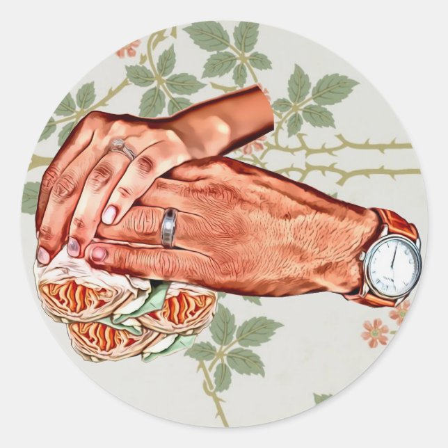 man and womans bride groom couples art classic round sticker (Front)