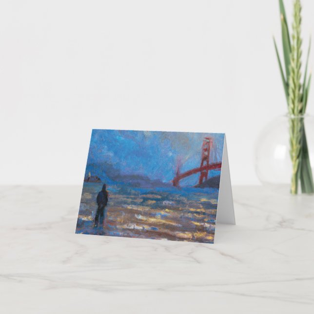 Man at Golden Gate Bridge Folded Note Card (Front)