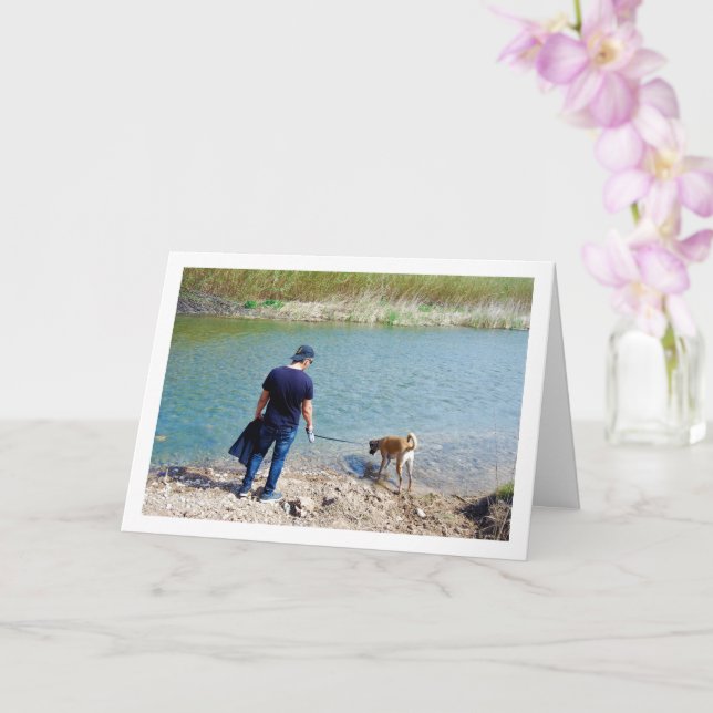 Man at River with Dog Card (Orchid)