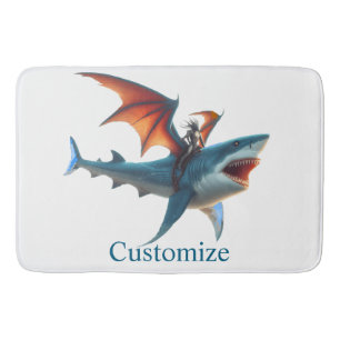 Man-Bat Riding Scary Shark Thunder_Cove Bath Mat