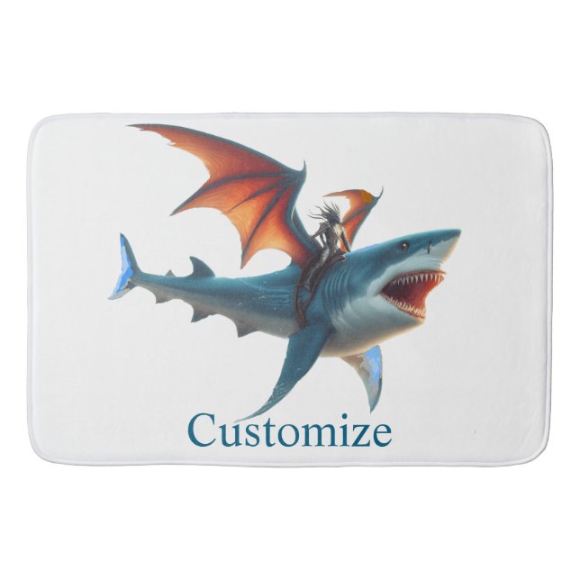 Man-Bat Riding Scary Shark Thunder_Cove Bath Mat (Front)