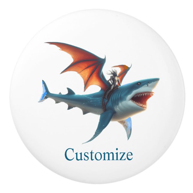 Man-Bat Riding Scary Shark Thunder_Cove Ceramic Knob (Front)