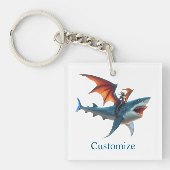 Man-Bat Riding Scary Shark Thunder_Cove Key Ring (Front)