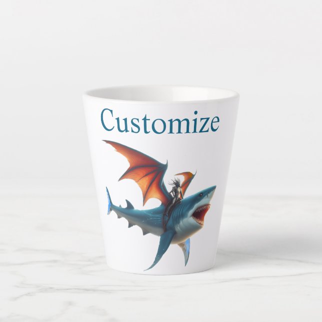 Man-Bat Riding Scary Shark Thunder_Cove Latte Mug (Front)
