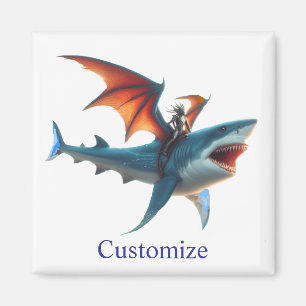 Man-Bat Riding Scary Shark Thunder_Cove Magnet