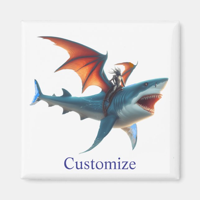 Man-Bat Riding Scary Shark Thunder_Cove Magnet (Front)