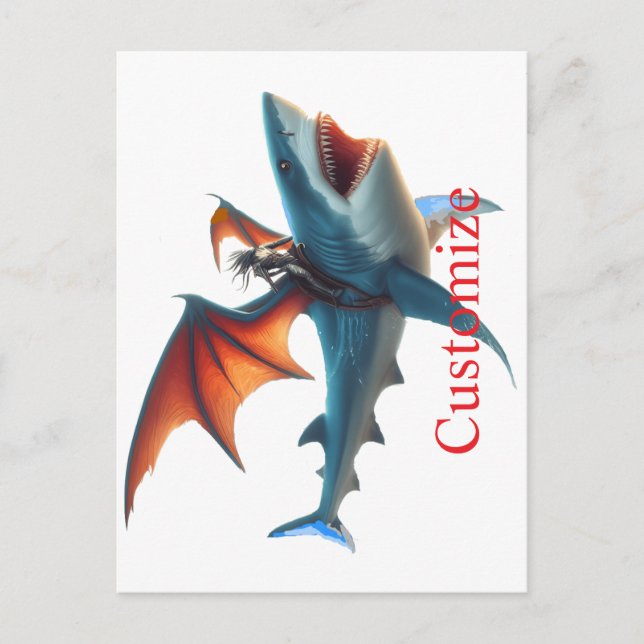 Man-Bat Riding Scary Shark Thunder_Cove Postcard (Front)