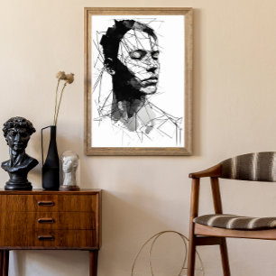 Man Black and White Line Art Poster