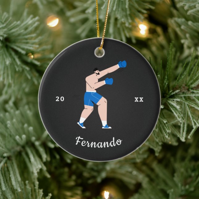Man Boxing Boy's Boxing Name & Year Dated  Ceramic Tree Decoration (Tree)