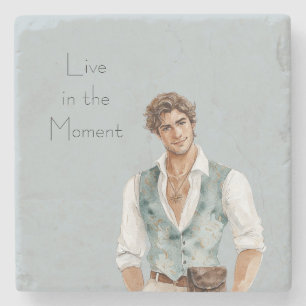 Man Brown Hair Stone Coaster