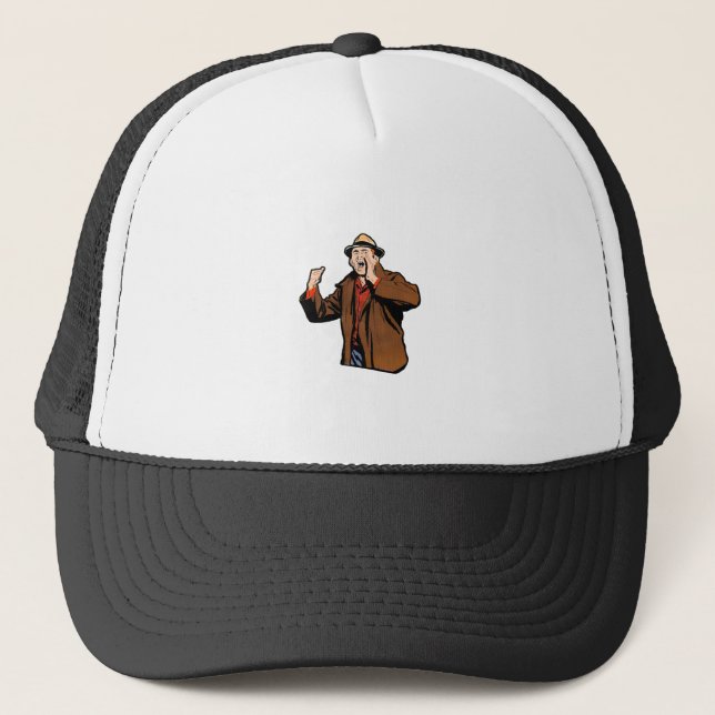 Man calling someone: Are you there?? Trucker Hat (Front)