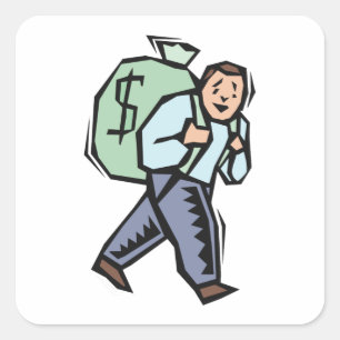 Man Carrying Large Money Bag Square Sticker