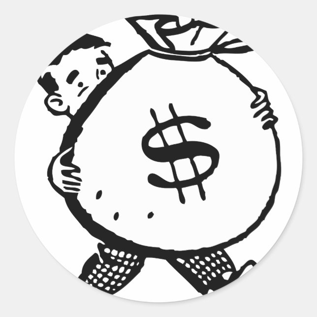 Man Carrying Money Bag Dollar Sign Classic Round Sticker (Front)
