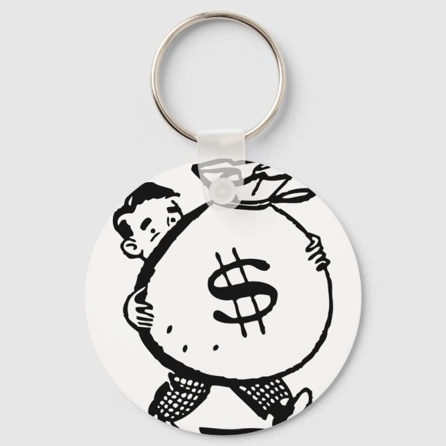 Man Carrying Money Bag Dollar Sign Key Ring (Front)