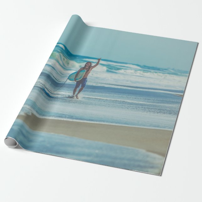 Man carrying surfboard at beach wrapping paper (Unrolled)