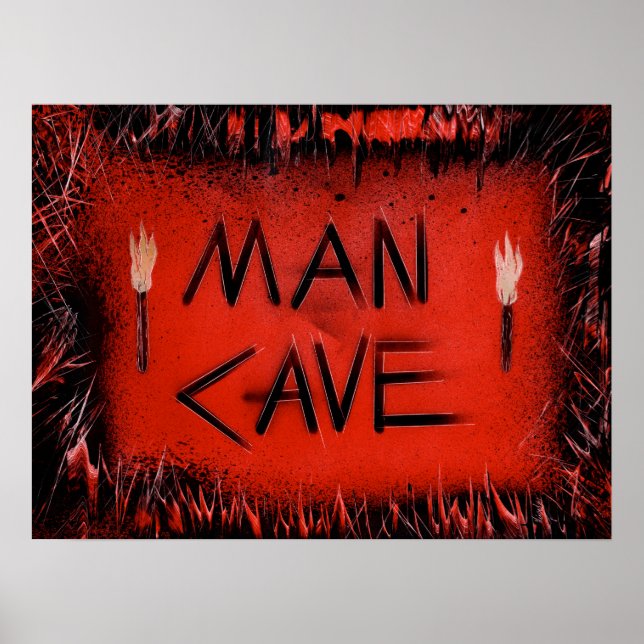 Man Cave Basement Torches on Red Poster (Front)