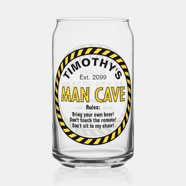 Man Cave Caution Tape Beer Can Glass  (Front)