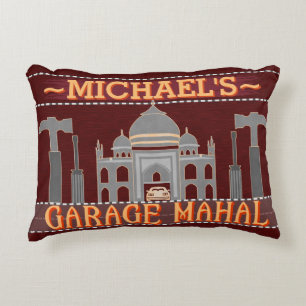 Man Cave Garage Mahal Funny Personalised Red Decorative Cushion