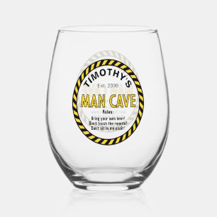 Man Cave LED Sign Caution Tape Cocktail Stemless Wine Glass