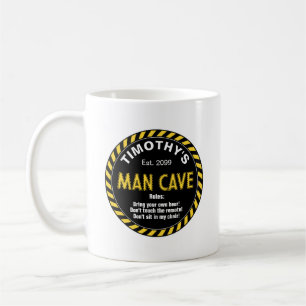 Man Cave LED Sign Caution Tape Effect & Rules Coffee Mug