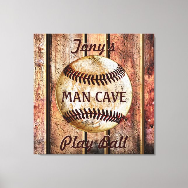 Man Cave Personalised Baseball Wall Art Your Text (Front)