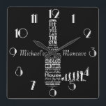 Man-cave Personalised Black and White Square Wall Clock<br><div class="desc">See the rest of the zany Mancave stuff here... </div>