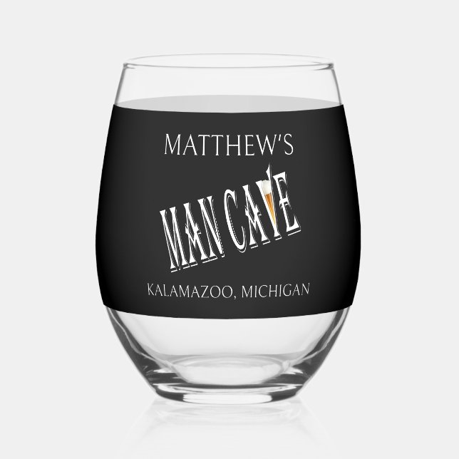 Man Cave Pub Stemless Wine Glasses Drinkware (Front)