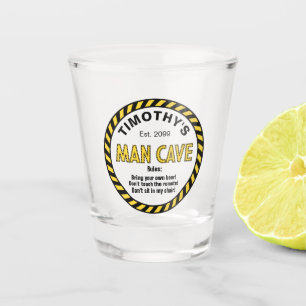 Man Cave Sign Caution Tape Shot Glass 