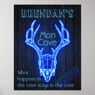 Man Cave Sign Neon Deer Antlers Cool