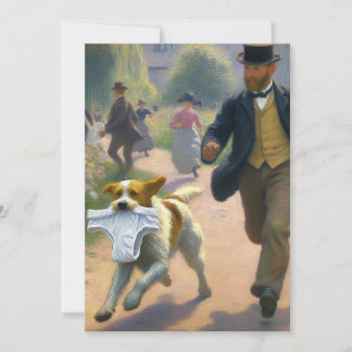 Man chasing dog with underwear thank you card