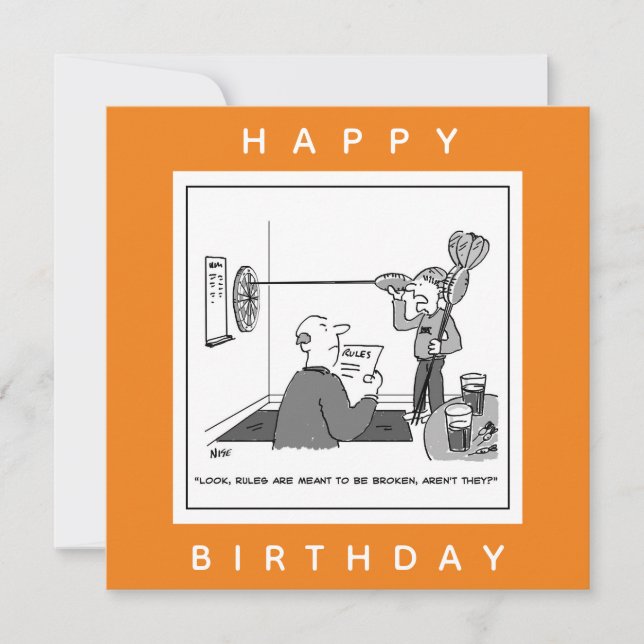 Man Cheating at Darts Cartoon Card (Front)