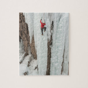 Man climbing ice, Colorado Jigsaw Puzzle