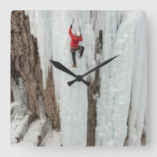 Man climbing ice, Colorado Square Wall Clock