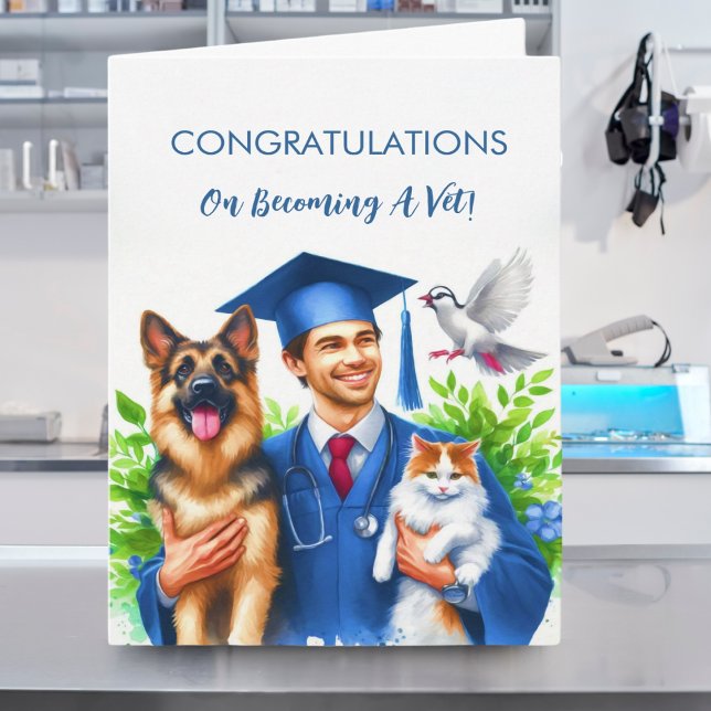 Man Congratulations Veterinarian with Dogs And Cat Card (Creator Uploaded)