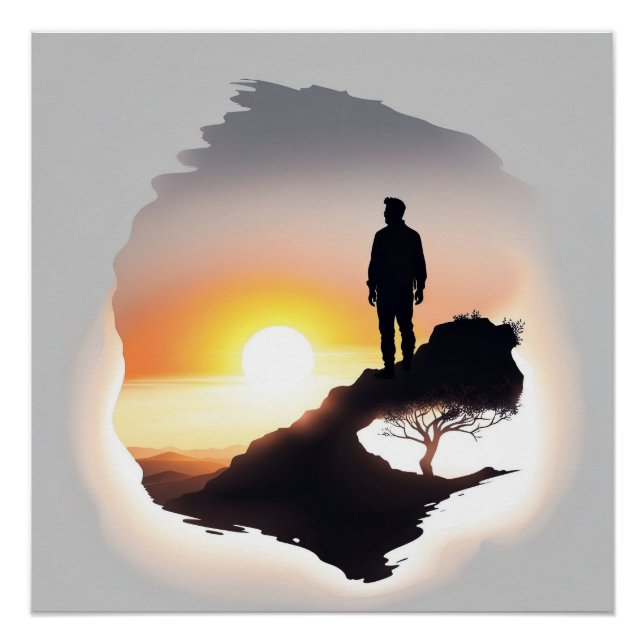 Man contemplating the sunrise   poster (Front)