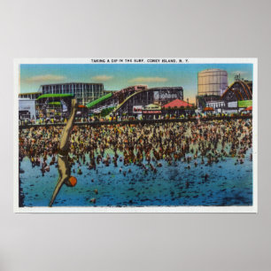 Man Diving and Taking a Dip in the Surf Poster