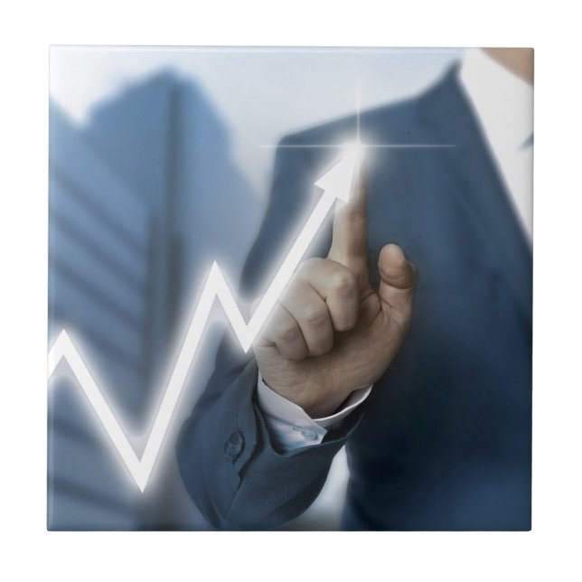 Man draws stock price touchscreen concept tile (Front)