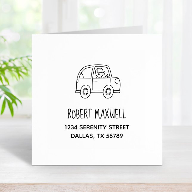 Man Driving a Car Address Rubber Stamp (Creator Uploaded)