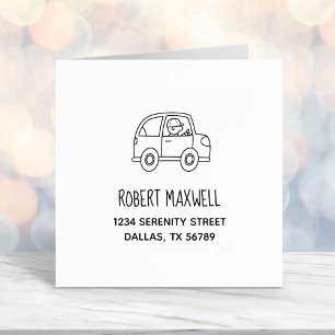 Man Driving a Car Address Self-inking Stamp