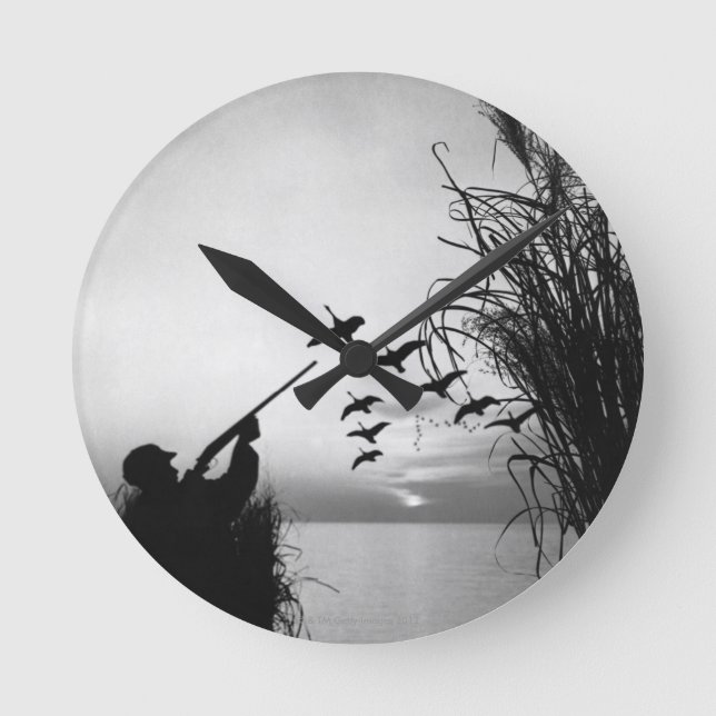 Man Duck Hunting Round Clock (Front)