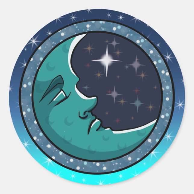 Man Face In Moon Classic Round Sticker (Front)