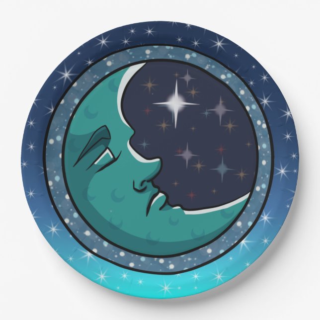 Man Face In Moon Paper Plate (Front)