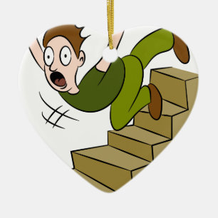 Man Falling Down Flight of Stairs Ceramic Tree Decoration