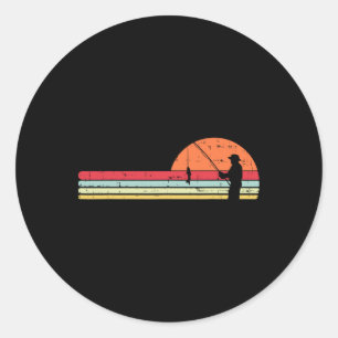 Man Fishing Sunset Retro Angling Fisherman Angler  Classic Round Sticker