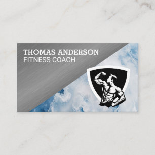 Man Flexing Logo Fitness Business Card