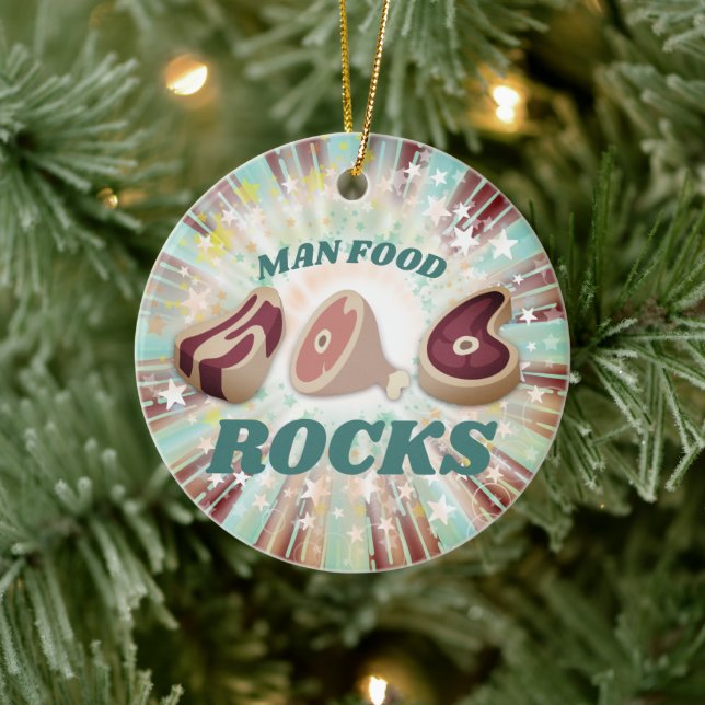 Man food steak beef pork personalised Christmas Ceramic Tree Decoration (Tree)