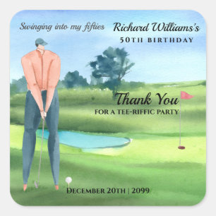 Man Golf Player Swinging Into My 50th Birthday Square Sticker